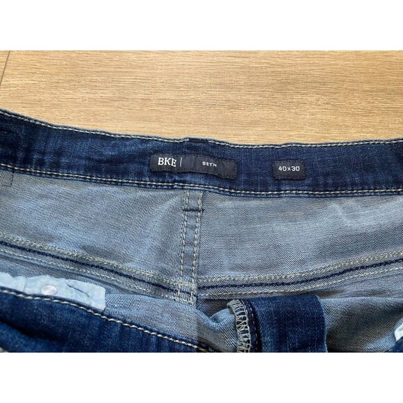 BKE Buckle Seth Mens 40X30 Thick Stitch Stretch Whiskered Blue Denim Jeans - Picture 3 of 9